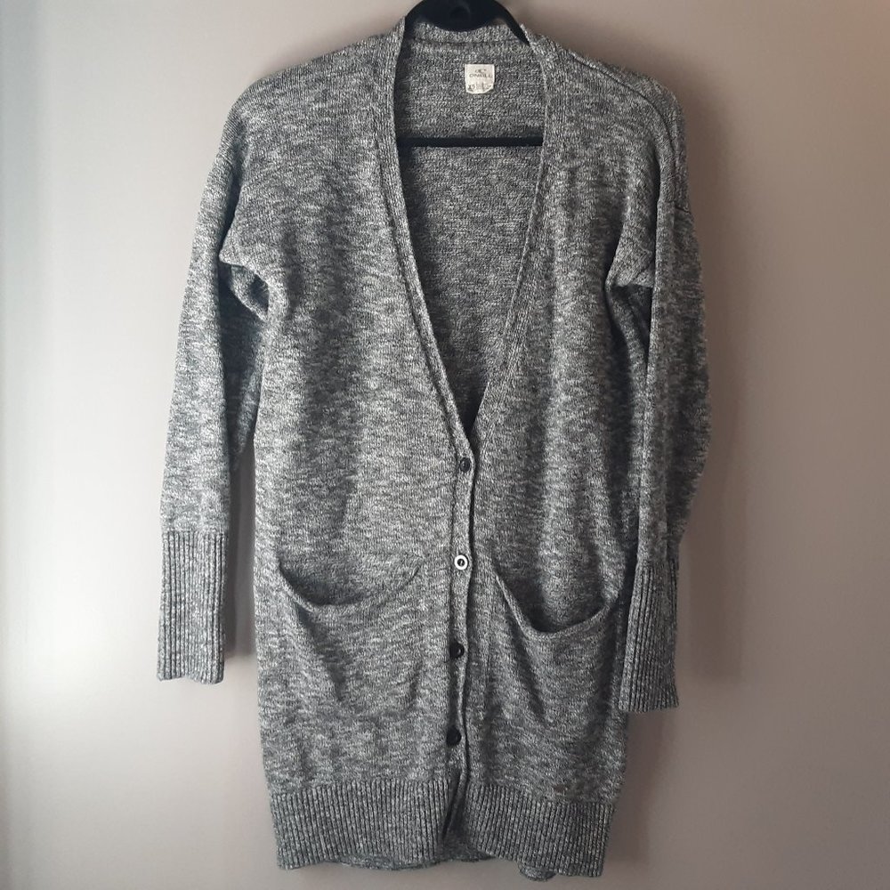 O'Neil Heather Grey Cotton Long Boyfriend Fit Cardigan XS